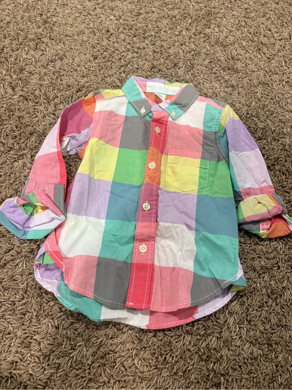 Gap Pastel Plaid Button Down Shirt 18-24m